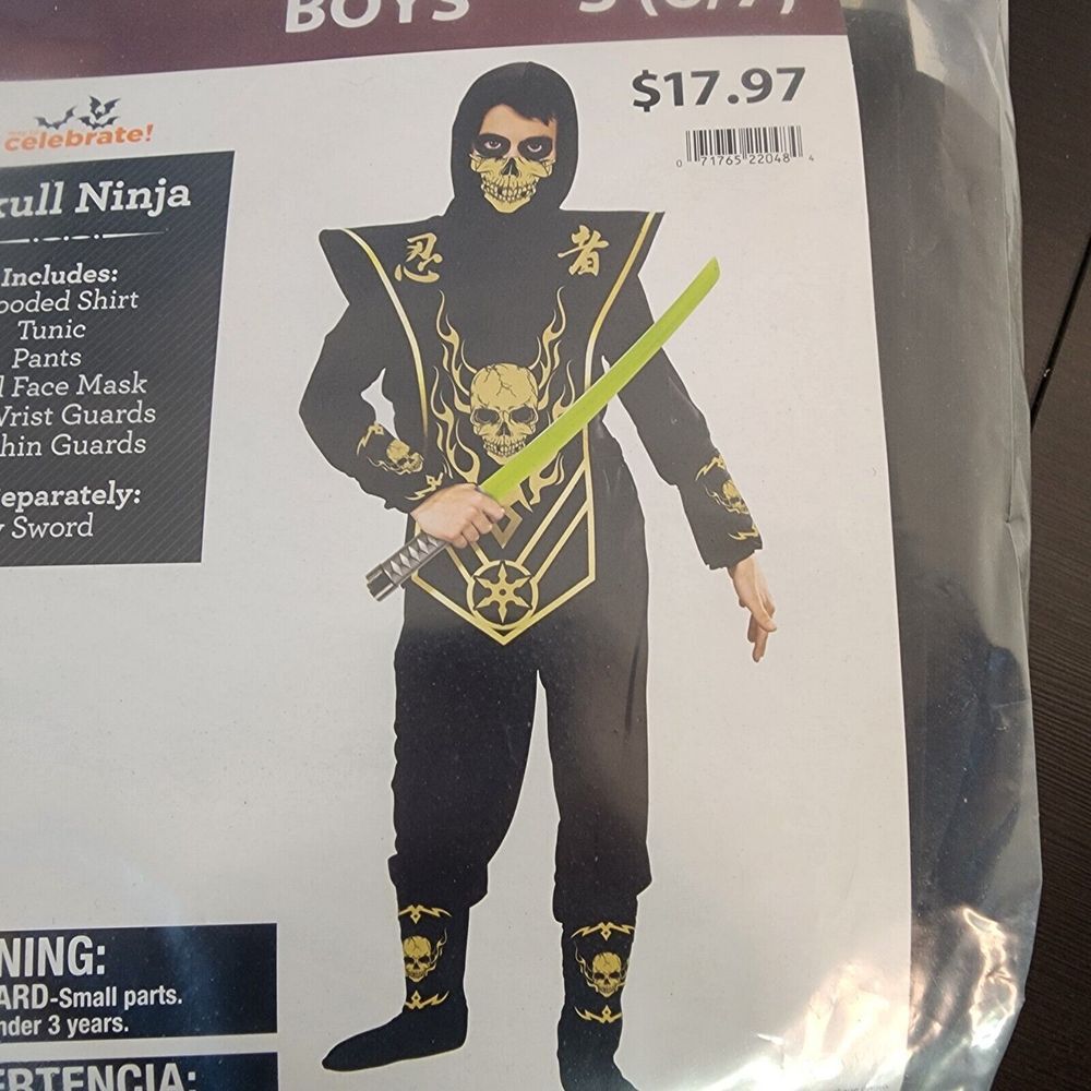 Skull Ninja Halloween Costume‎ Boys Size S (6/7) by Way to Celebrate New
